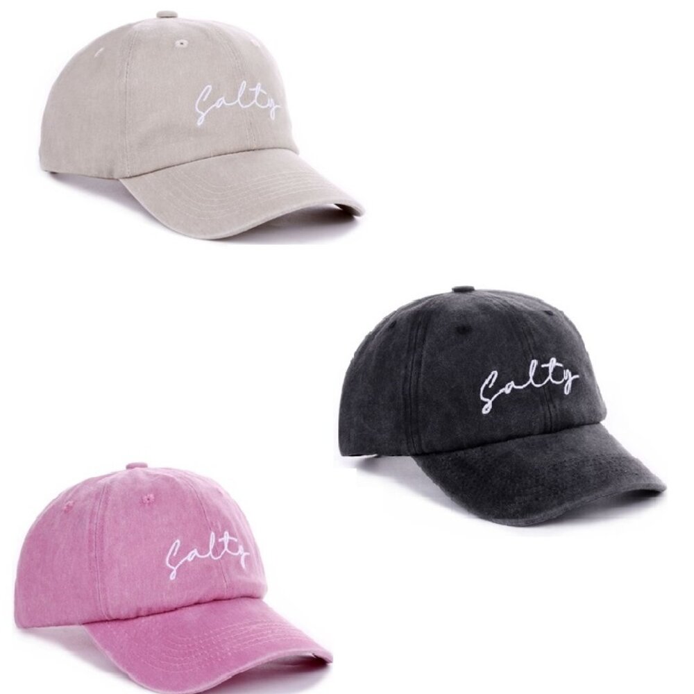 Zenana Salty Embroidered Black Mineral Wash Cotton Baseball Cap Hat - Picture 5 of 7
